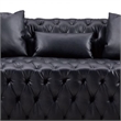 Benjara Sam Sofa- Black Tufted Faux Leather- Throw Pillows- Chesterfield- 84