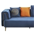 Benjara Azia Sofa- Blue Velvet- Tufted Arms- Golden Accents- Throw Pillows 83