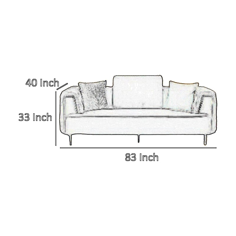Benjara Azia Sofa- Blue Velvet- Tufted Arms- Golden Accents- Throw Pillows 83