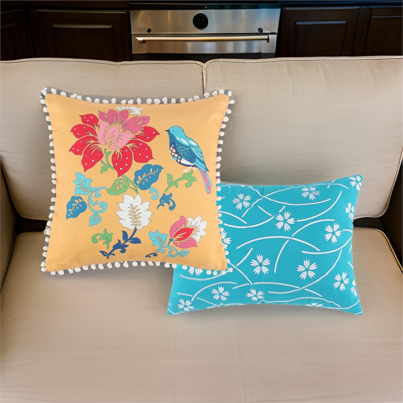 Benjara Ello 2pc Decorative Throw Pillows - Canvas Floral Print Multicolor