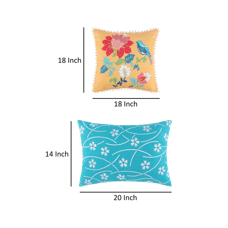 Benjara Ello 2pc Decorative Throw Pillows - Canvas Floral Print Multicolor
