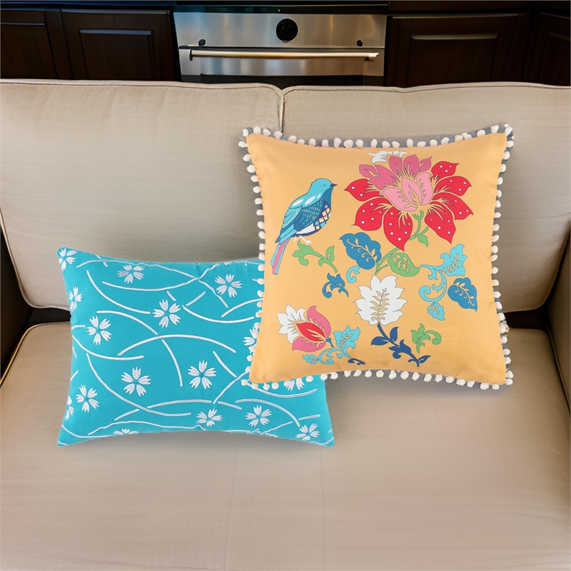 Benjara Ello 2pc Decorative Throw Pillows - Canvas Floral Print Multicolor
