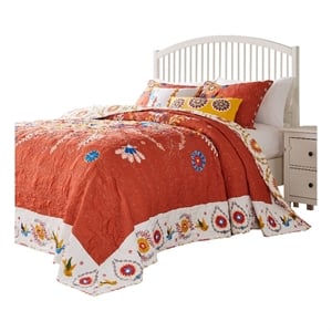 Benjara Xan 3pc King Bedspread and Pillow Sham Set- Bouquet Print- Multicolor