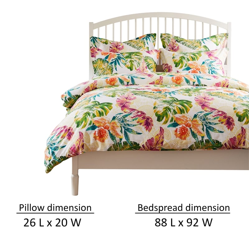 Benjara Heli 3pc Full to Queen Duvet & Pillow Sham Set-Multicolor Tropical Print