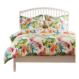 Benjara Heli 3pc Full to Queen Duvet & Pillow Sham Set-Multicolor Tropical Print