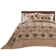 Benjara Dorra 3pc Queen Bedspread Set-2 Shams-Floral Crest-Beige Yellow Cotton