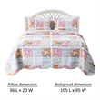 Benjara Vanie 3pc King Quilt Set-Pillow Shams-Scalloped-Blue White Pink Cotton