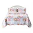 Benjara Vanie 3pc King Quilt Set-Pillow Shams-Scalloped-Blue White Pink Cotton