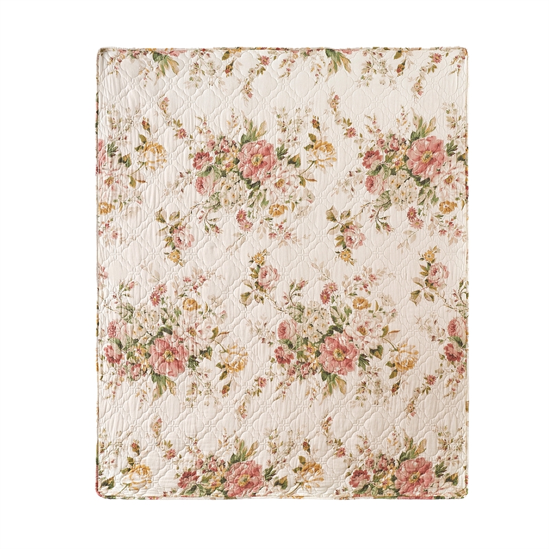 Benjara Givi Throw Blanket with Unique Floral Pattern- Buttercup Beige Cotton