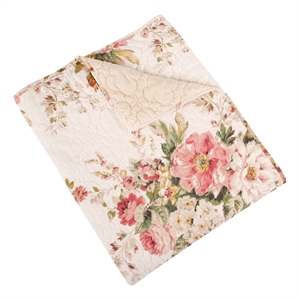 Benjara Givi Throw Blanket with Unique Floral Pattern- Buttercup Beige Cotton