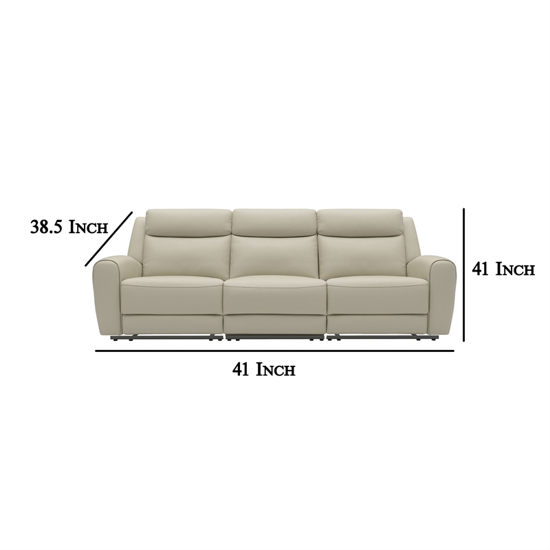 Benjara Cobe Sofa- Manual Recliner- 41 Inch- Solid Wood- Top Grain Beige Leather