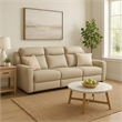 Benjara Cobe Sofa- Manual Recliner- 41 Inch- Solid Wood- Top Grain Beige Leather