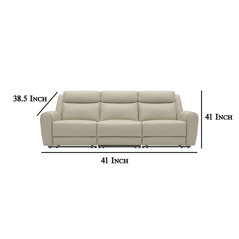 Benjara Cobe Sofa- Manual Recliner- 41 Inch- Solid Wood- Top Grain Beige Leather