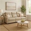 Benjara Cobe Sofa- Manual Recliner- 41 Inch- Solid Wood- Top Grain Beige Leather