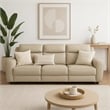 Benjara Cobe Sofa- Manual Recliner- 41 Inch- Solid Wood- Top Grain Beige Leather