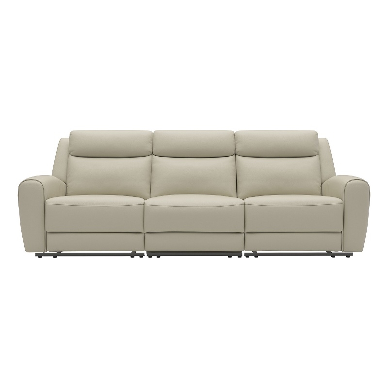 Benjara Cobe Sofa- Manual Recliner- 41 Inch- Solid Wood- Top Grain Beige Leather