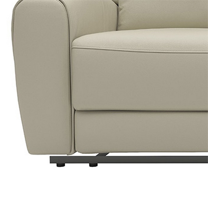 Benjara Cobe Sofa- Manual Recliner- 41 Inch- Solid Wood- Top Grain Beige Leather