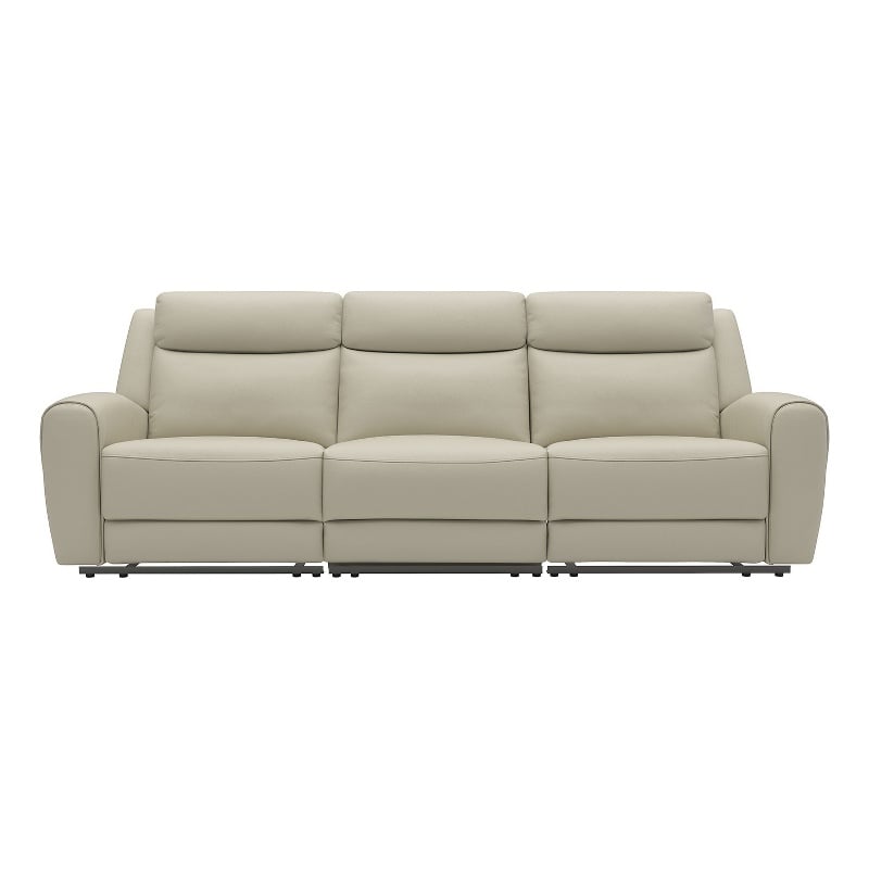 Benjara Cobe Sofa- Manual Recliner- 41 Inch- Solid Wood- Top Grain Beige Leather