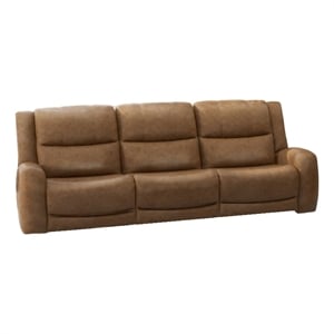 Benjara Leos Sofa- Manual Reclining- Contour Armrest- 88&quot- Wood- Brown Leather