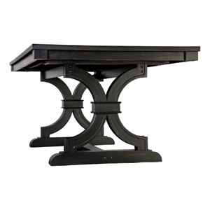Benjara Luke Dining Table- 79&quot Rectangular Top- Trestle Base- Black Wood