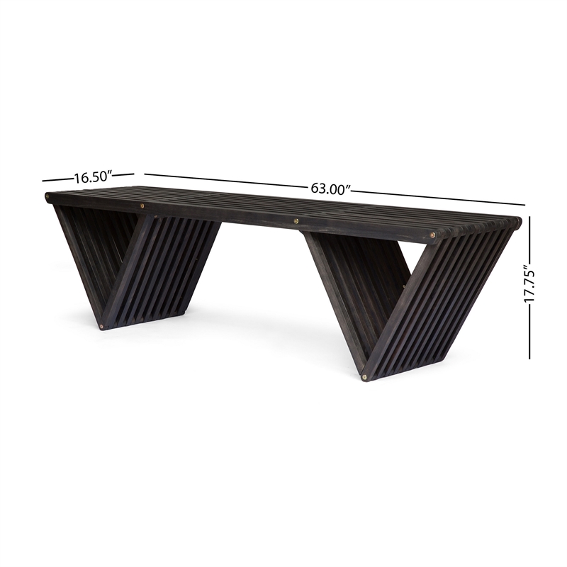 Benjara Riah Outdoor Bench- Angled Legs- Slatted 63
