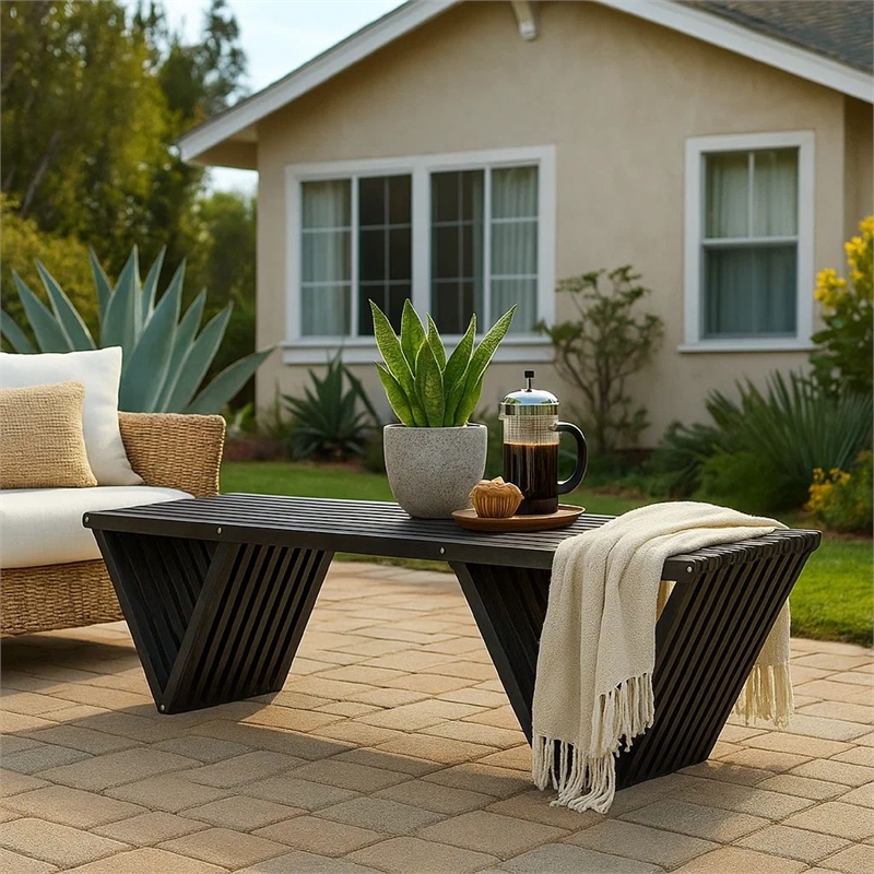 Benjara Riah Outdoor Bench- Angled Legs- Slatted 63