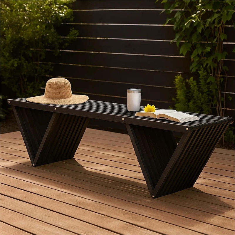 Benjara Riah Outdoor Bench- Angled Legs- Slatted 63