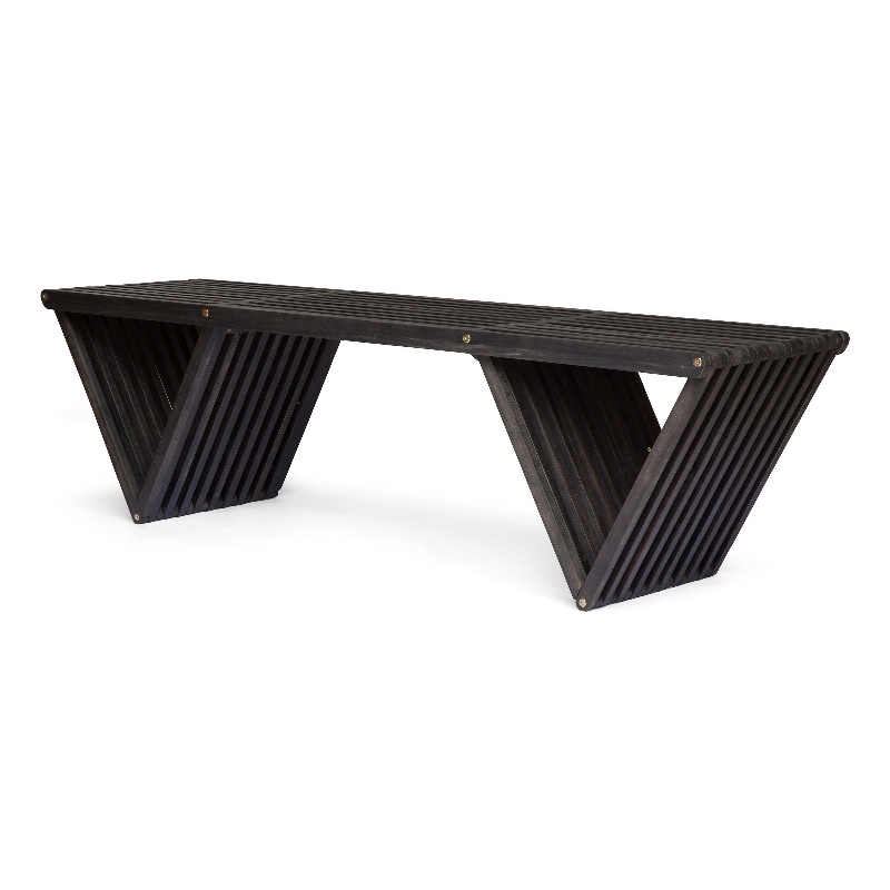 Benjara Riah Outdoor Bench- Angled Legs- Slatted 63