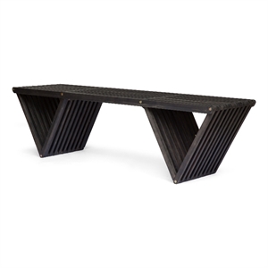 Benjara Riah Outdoor Bench- Angled Legs- Slatted 63&quot Dark Gray Acacia Wood