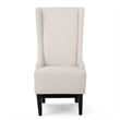 Benjara Becca Dining Chair- Beige Fabric- High Wingback- Tapered Black Legs
