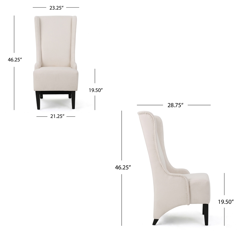 Benjara Becca Dining Chair- Beige Fabric- High Wingback- Tapered Black Legs