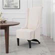Benjara Becca Dining Chair- Beige Fabric- High Wingback- Tapered Black Legs