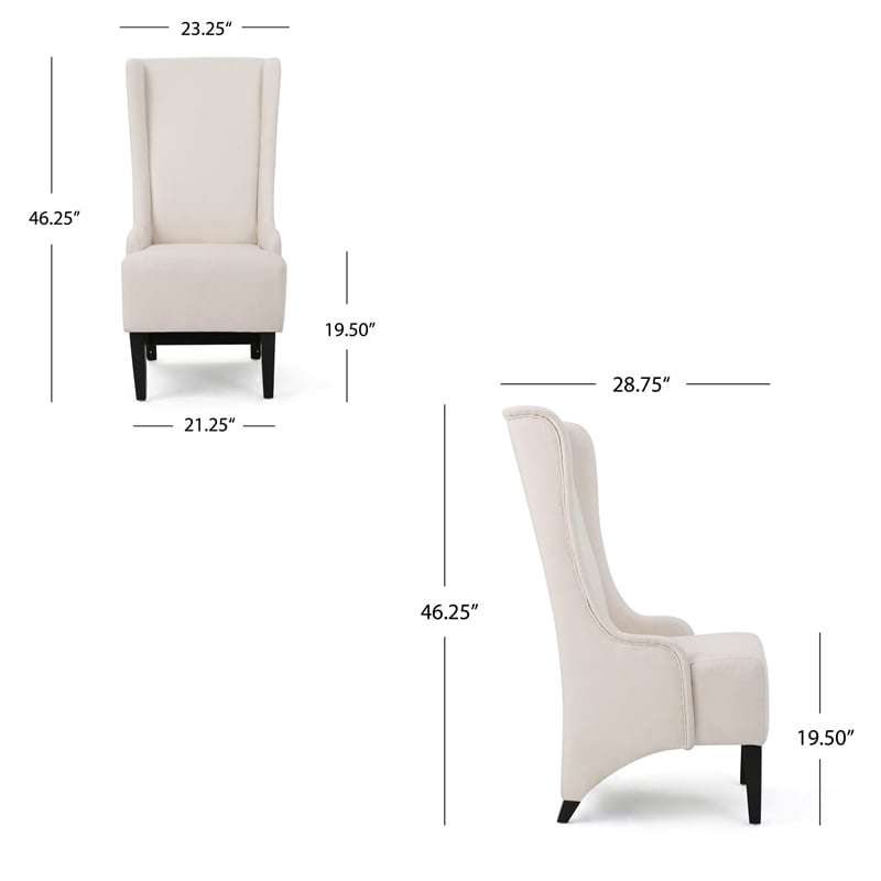 Benjara Becca Dining Chair- Beige Fabric- High Wingback- Tapered Black Legs