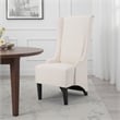 Benjara Becca Dining Chair- Beige Fabric- High Wingback- Tapered Black Legs