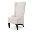 Benjara Becca Dining Chair- Beige Fabric- High Wingback- Tapered Black Legs