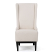 Benjara Becca Dining Chair- Beige Fabric- High Wingback- Tapered Black Legs