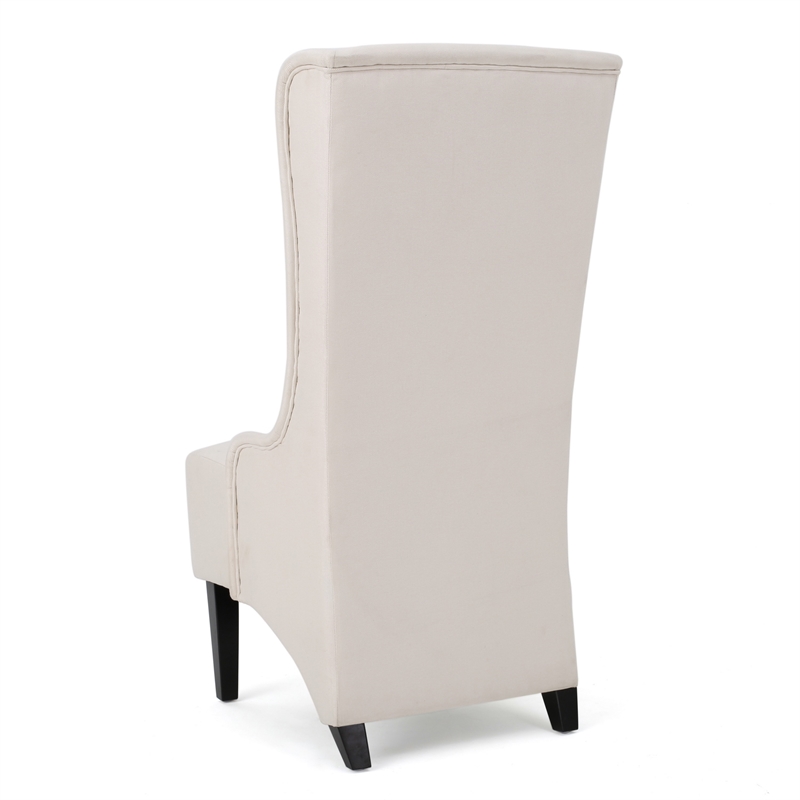 Benjara Becca Dining Chair- Beige Fabric- High Wingback- Tapered Black Legs