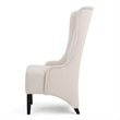 Benjara Becca Dining Chair- Beige Fabric- High Wingback- Tapered Black Legs