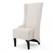 Benjara Becca Dining Chair- Beige Fabric- High Wingback- Tapered Black Legs