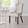 Benjara Chen Dining Chair Set of 2- Light Gray Fabric- Tufted Back- Wood Frame