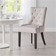 Benjara Chen Dining Chair Set of 2- Light Gray Fabric- Tufted Back- Wood Frame