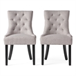 Benjara Chen Dining Chair Set of 2- Light Gray Fabric- Tufted Back- Wood Frame