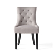 Benjara Chen Dining Chair Set of 2- Light Gray Fabric- Tufted Back- Wood Frame