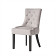 Benjara Chen Dining Chair Set of 2- Light Gray Fabric- Tufted Back- Wood Frame