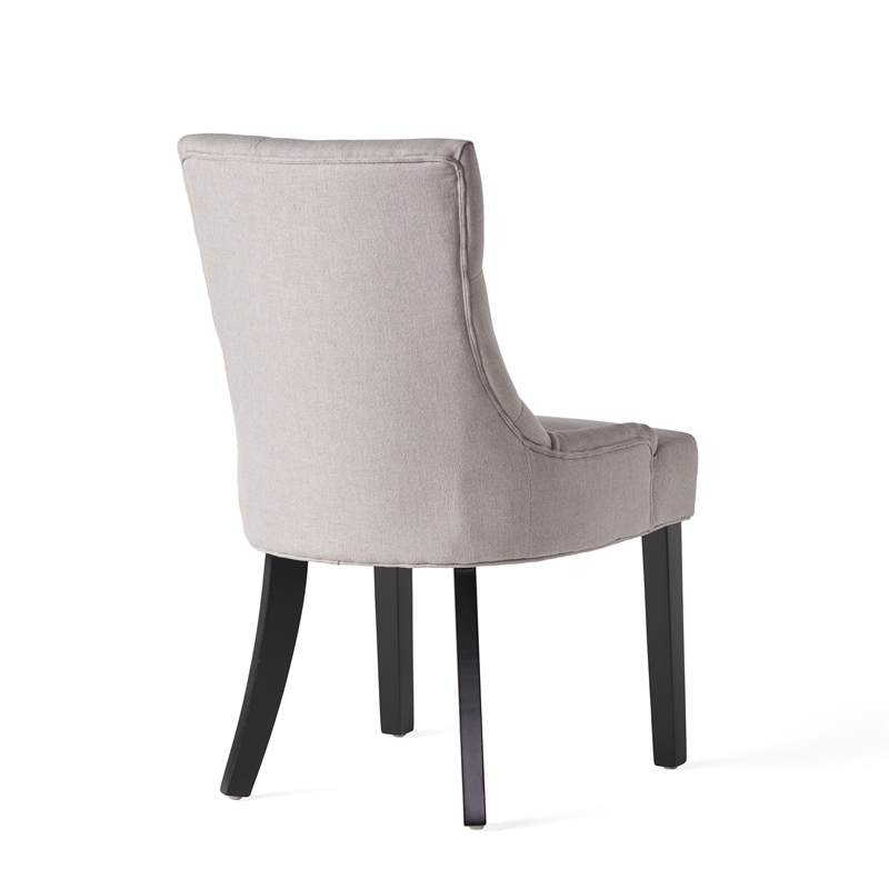 Benjara Chen Dining Chair Set of 2- Light Gray Fabric- Tufted Back- Wood Frame