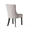 Benjara Chen Dining Chair Set of 2- Light Gray Fabric- Tufted Back- Wood Frame