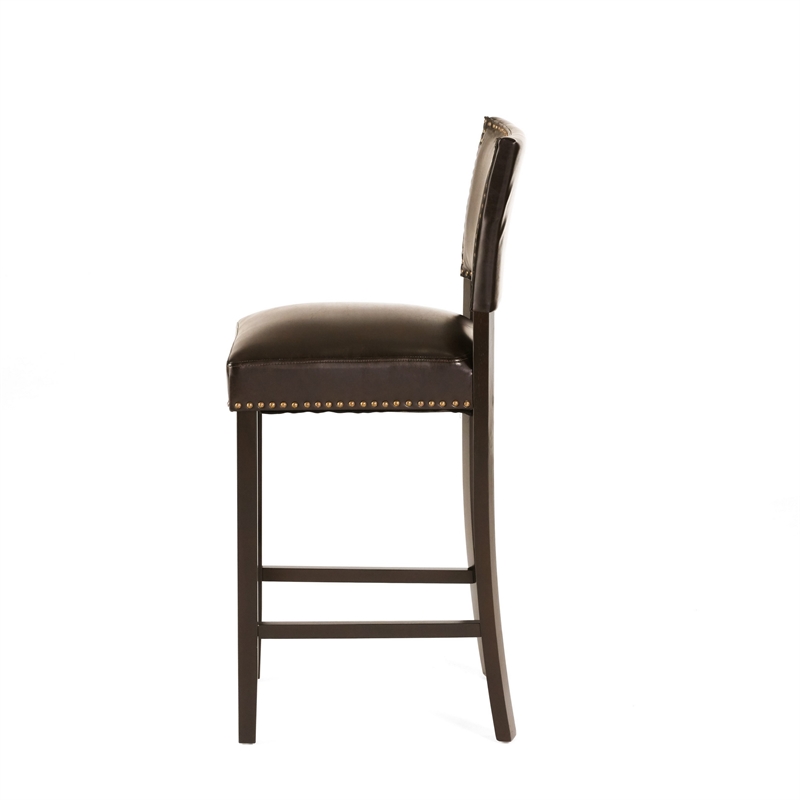 Benjara Alpha Barstool Chair Set of 2- Classic Brown Velvet- Rubberwood Frame
