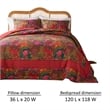 Benjara Lewi 3pc King Quilt Set- Kantha Style Dark Red Floral Cotton Microfiber