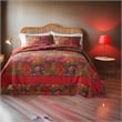 Benjara Lewi 3pc King Quilt Set- Kantha Style Dark Red Floral Cotton Microfiber