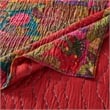 Benjara Lewi 3pc King Quilt Set- Kantha Style Dark Red Floral Cotton Microfiber